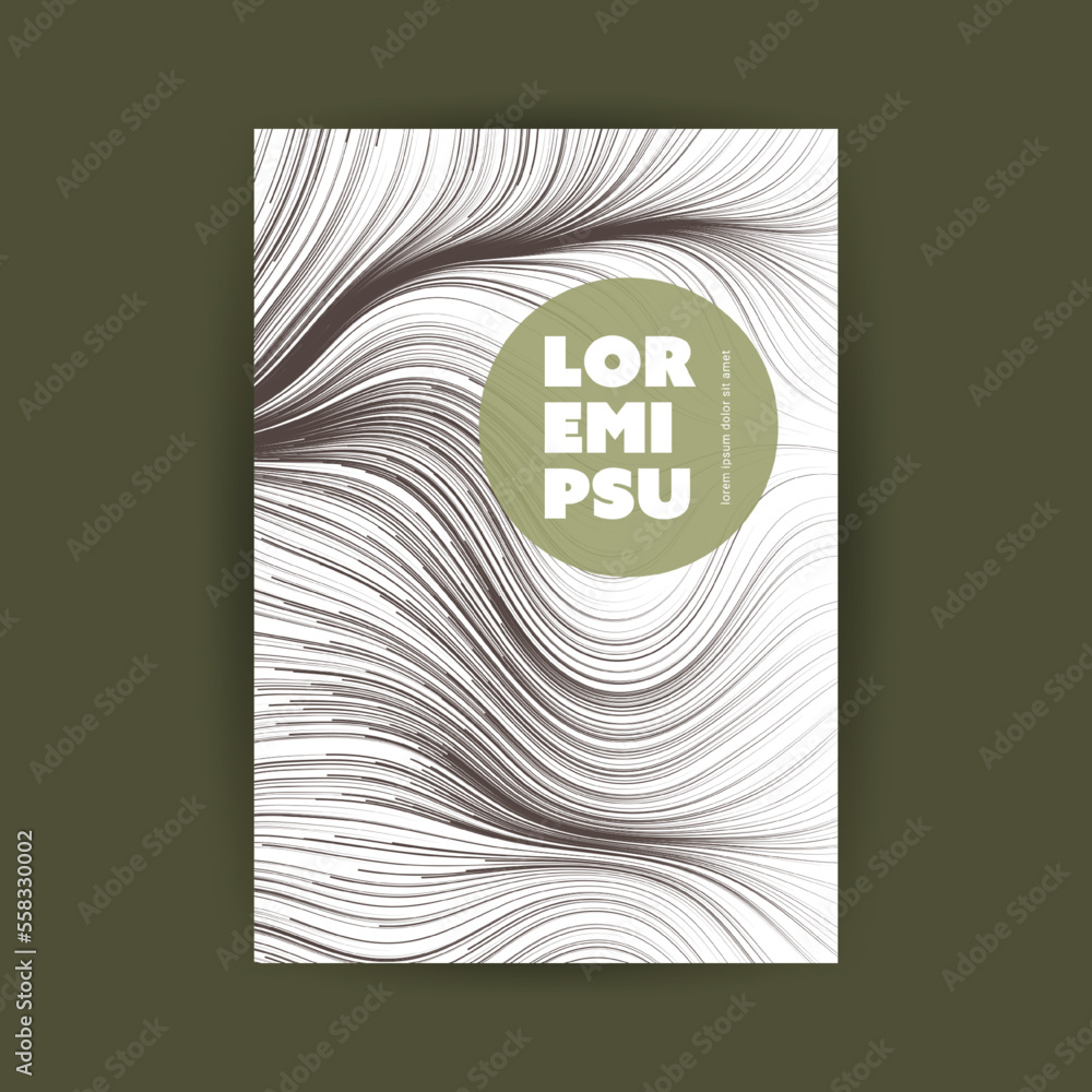 Poster black and white moving, flowing stream of particles in curving, wavy lines - digitally generated fut