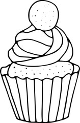 Hand drawn cake icon. Isolated on a white background. Vector illustration, doodle style. Delicious dessert.
