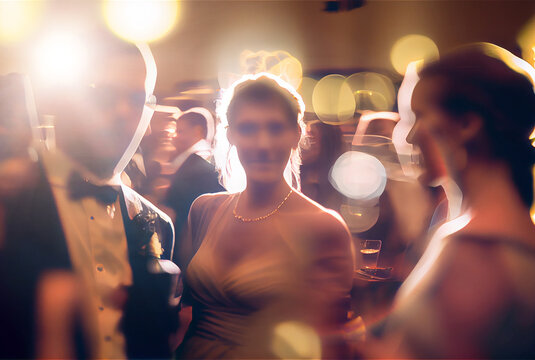 Blurry image of a wedding party ideal for background, ia generated