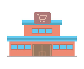 Shop building front on street. Supermarket facade for cityscape. Vector illustration isolated design