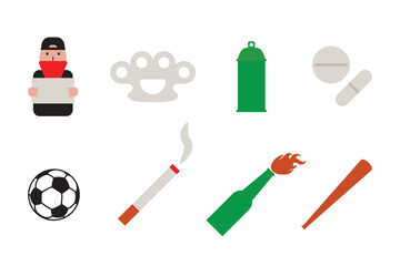 Football hooligan icons. Soccer supporter of ultras design vector flat isolated illustration