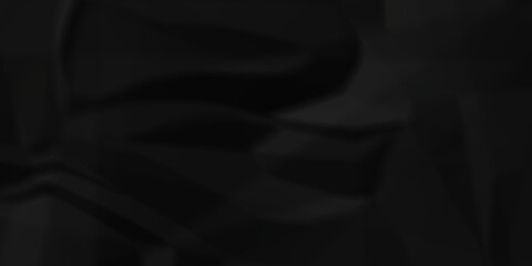 Dark Black facbric paper backdrop crumpled texture. dark black textured crumpled black paper background. panorama black paper texture background, crumpled pattern.