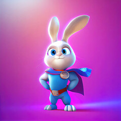 Proud superhero rabbit with cape as cartoon character (Generative AI) - obrazy, fototapety, plakaty