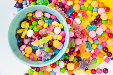 candies in the bowl, colorful candies background