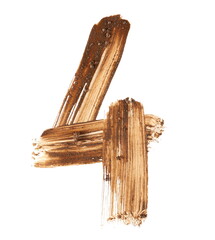 Wet mud in shape number 4, four brush stroke isolated on white, clipping path