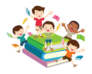 Happy Children reading book Back to School Concept kids and book
