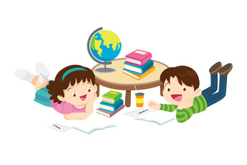 Happy Children reading book Back to School Concept kids and book