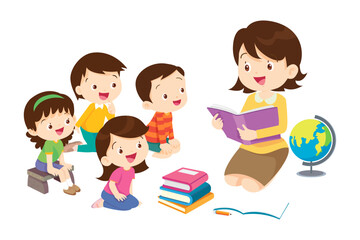 Happy Children reading book Back to School Concept kids and book