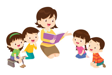 Obraz premium Happy Children reading book Back to School Concept kids and book