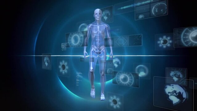 Animation of scientific data processing over screens and human body