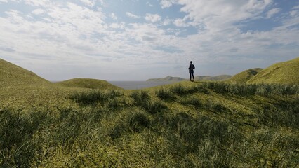 Fototapeta premium silhouette of a person on a hill