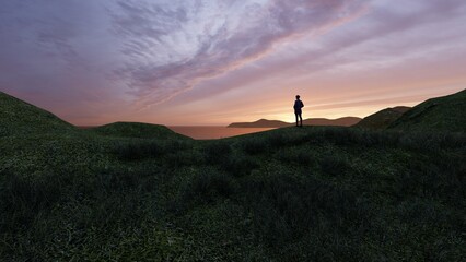 Fototapeta na wymiar silhouette of a person on a hill