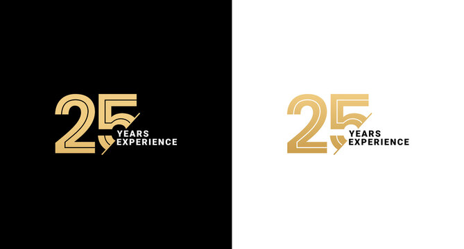 25 years experience or 25 years logo vector on white and black background. Logos 25 years experience. Suitable for marketing logos related to 25 years of experience in the business or industry.