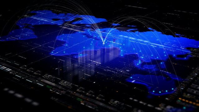 Global connectivity from Riyadh to other major cities around the world. Technology, network connection, trading, and traveling concept.