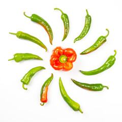 green hot peppers and red bell peppers. vitamin vegetables for health