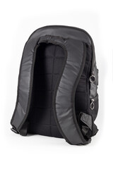 Black ripstop backpack isolated on white background