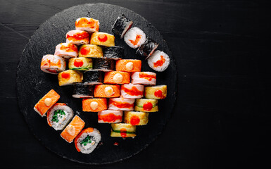set of sushi roll in plate