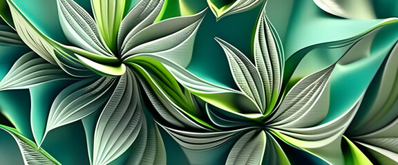 Green abstract flowers and leaves, organic nature background design, generative ai