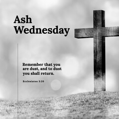 Naklejka premium Cross on land with ash wednesday, remember that you are dust, and to dust you shall return text