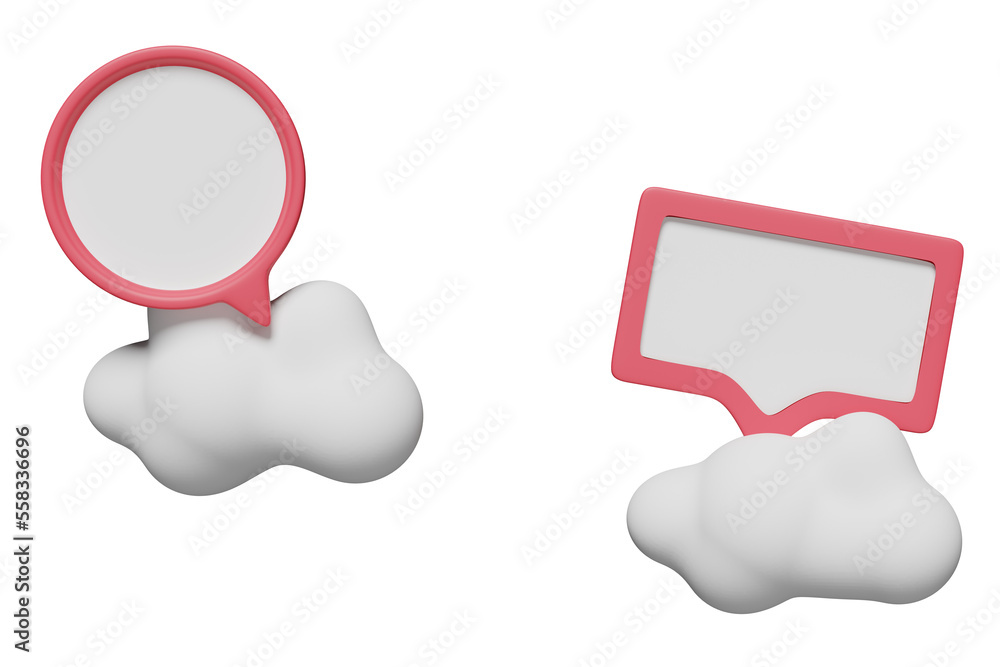 Wall mural 3d pink chat bubbles icons with cloud isolated. minimal social media messages concept, 3d render ill