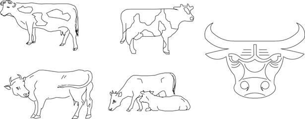 collection sketch vector illustration of buffalo and cow display.