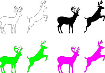 sketch vector illustration of deer display various colors on white background
