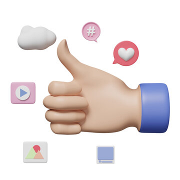 3D social media icons with thumbs up isolated. online social like, communication applications concept, 3d render illustration