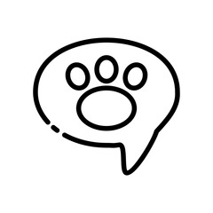 Speech bubble line icon. Paw, pets, communication, chat, exclamation point, callout, notification, reaction. communication concept. Vector black line icon on white background