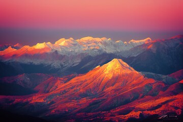 Picturesque mountainous landscape with horizon at dusk