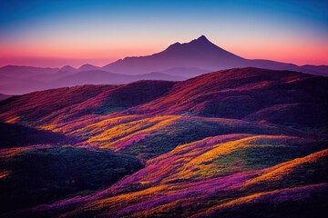 Rolling hills landscape at dusk