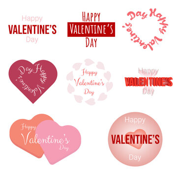Fototapeta Set with inscriptions congratulatory banner Happy Valentine's Day in different versions of pink, white and red colors on a white background