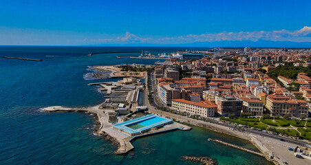 Amazing aerial view of Livorno coastline, Tuscany - obrazy, fototapety, plakaty
