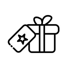 Gift line icon. Box, ribbon, heart, like, gift, coupon, event, congratulation, surprise, souvenir, dear, relationship, relationship. holiday concept. Vector black line icon on white background