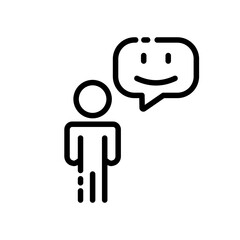 male line icon. People, speech bubble,emotions, communication, reaction, joy, approval, dissatisfaction, chat, sms, messenger, person. communication concept. Vector black line icon on white background