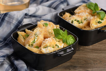 Pasta  Conchiglie  stuffed with spinach, ricotta and parmesan baked