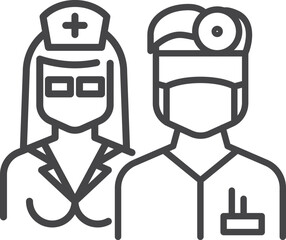 Doctor and nurse linear icon. Medical staff symbol