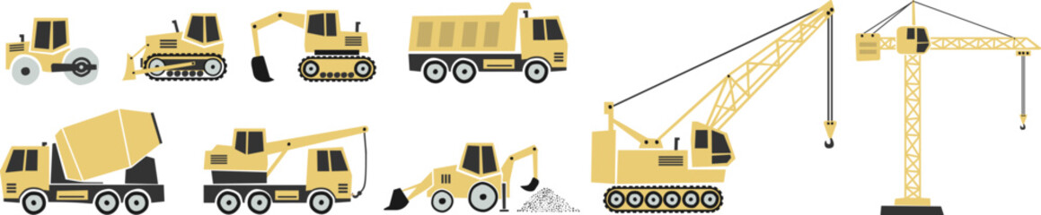 collection of construction machinery scandinavian style vector illustrations for children isolated on white background © Christian Horz