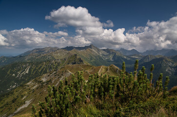 widok na Tatry Wysokie i Czerwone Wierchy jesienią