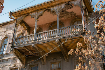 old wooden house ruins in the town