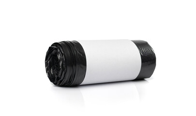 Garbage Bag Roll Isolated. Trash Package, New Rolled Plastic Bin Bags, Black Polyethylene Waste Container