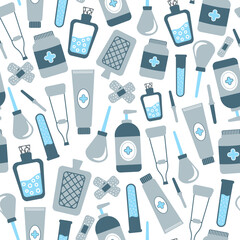 Seamless pattern with simple medical tools on white background for print or fabric