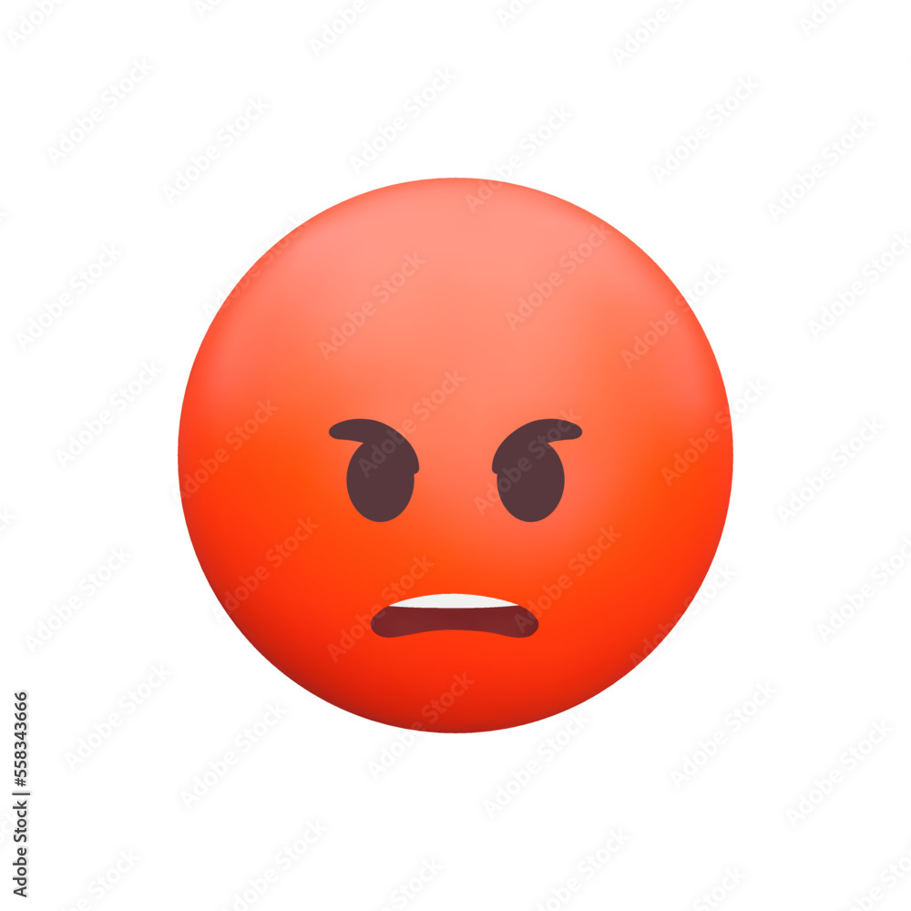 Poster enraged face 3d icon. red emoji with an angry expression. anger, hate or rage. isolated object on tr