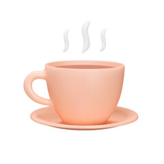 Cup with hot drink 3d icon. Tea or coffee. Isolated object on transparent background
