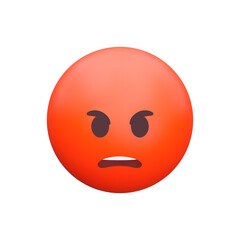 Enraged face 3d icon. red emoji with an angry expression. Anger, hate or rage. Isolated object on transparent background