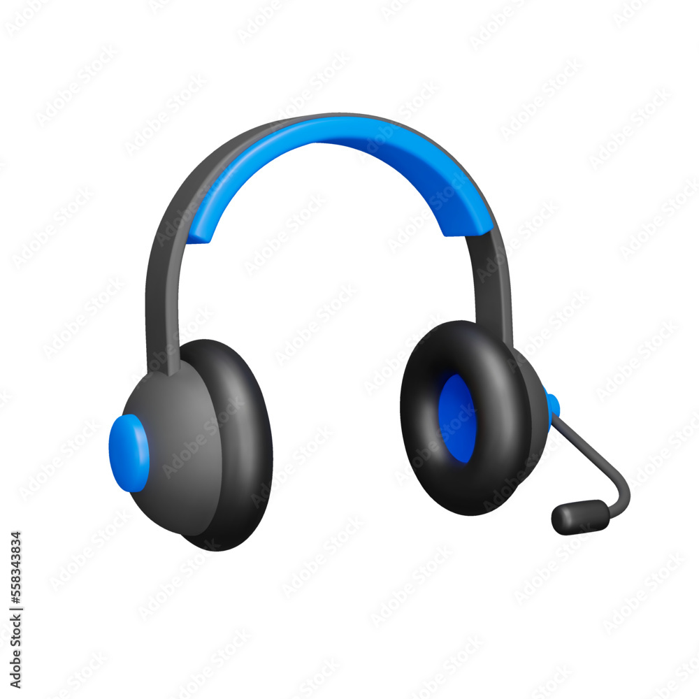 Poster headphones with microphone 3d icon. isolated object on transparent background