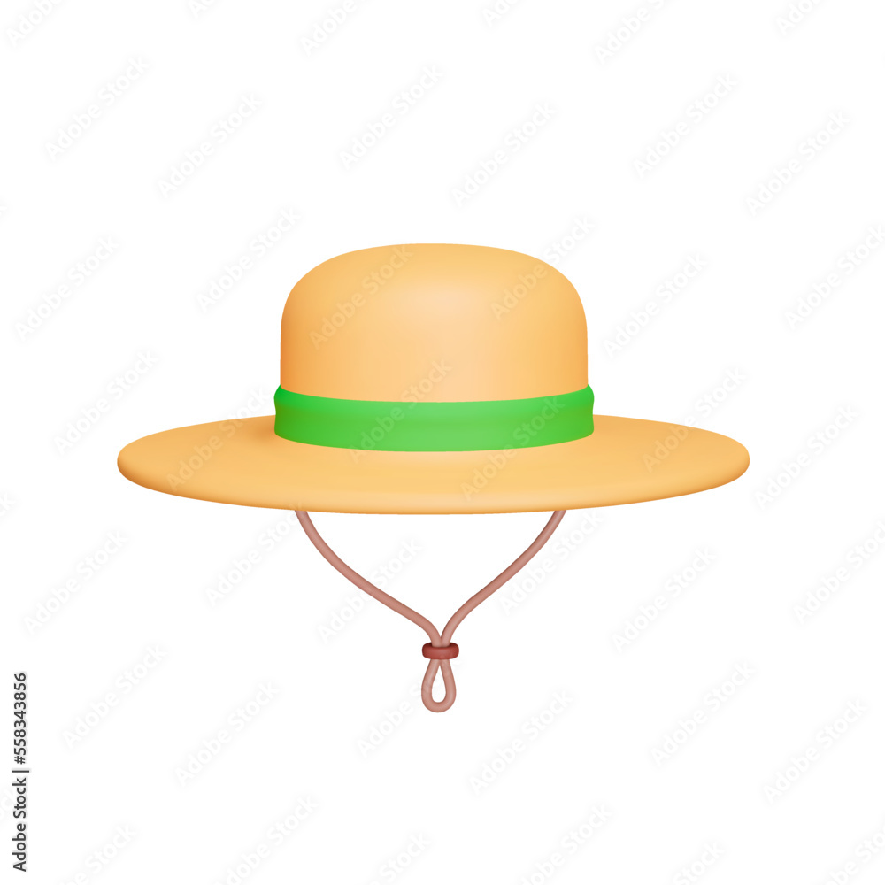 Poster hat with neck cord 3d icon. isolated object on transparent background