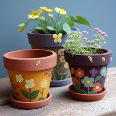Little clay pot with beautiful painting illustration