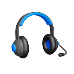 Headphones with microphone 3d icon. Isolated object on transparent background