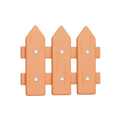Wooden fence 3d icon. Fencing for the garden. Isolated object on transparent background