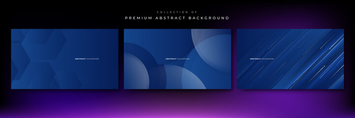 Abstract dark blue geometric shapes geometric light wave curve line shape with futuristic concept presentation background